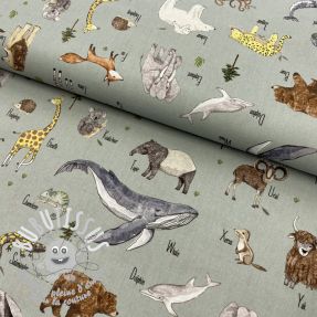 Tissu coton Animal dictionary dark mint digital print