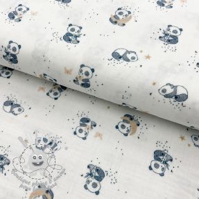 Tissu double gaze/mousseline Panda white digital print
