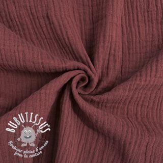 Tissu double gaze/mousseline rouge GOTS